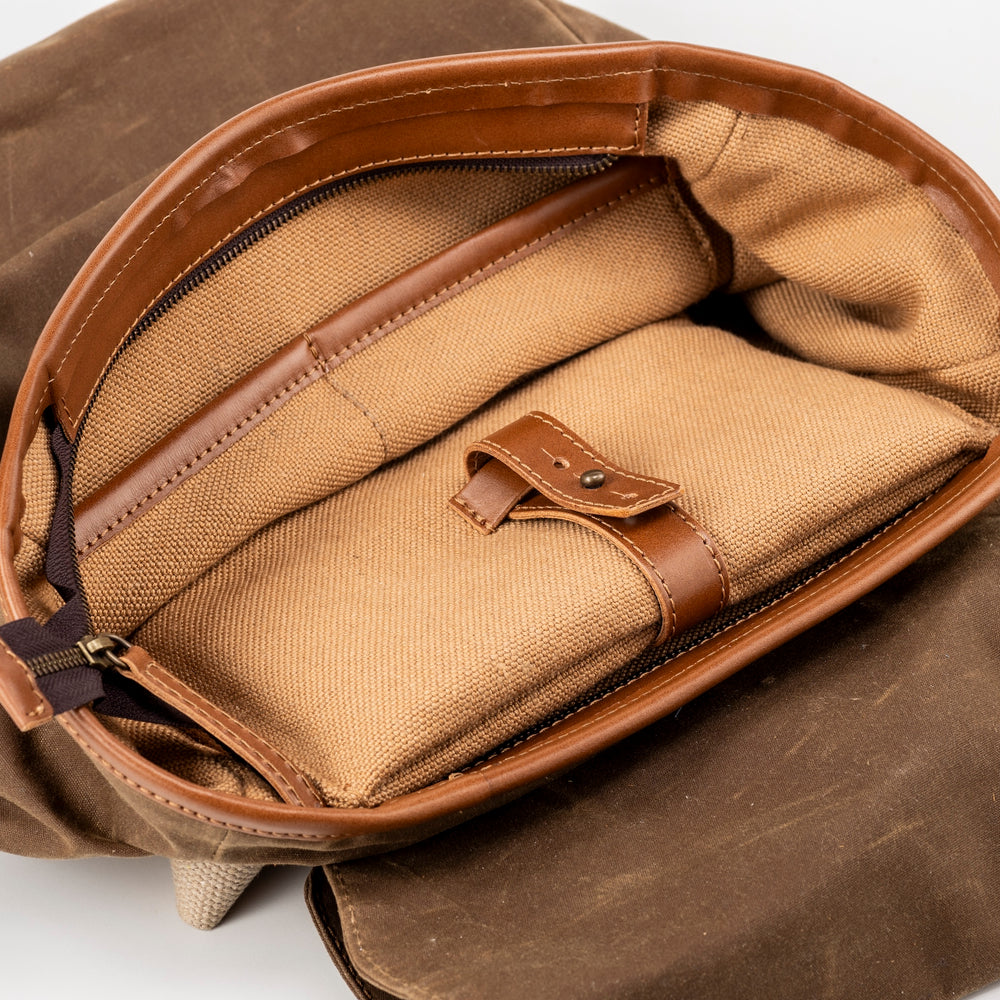 
                      
                        Leather Backpack In Waxed Cotton Made in USA Brown
                      
                    