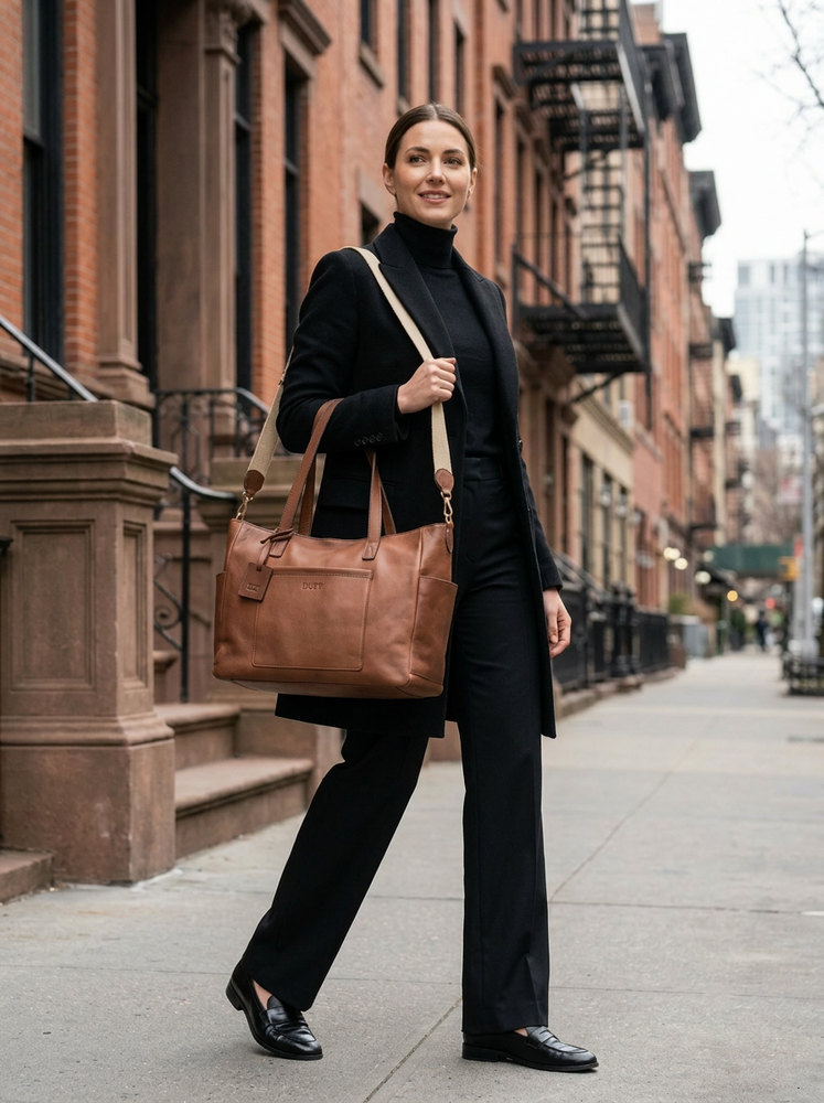 Leather Tote Tobacco Fifth Avenue Collection – The Dust Company