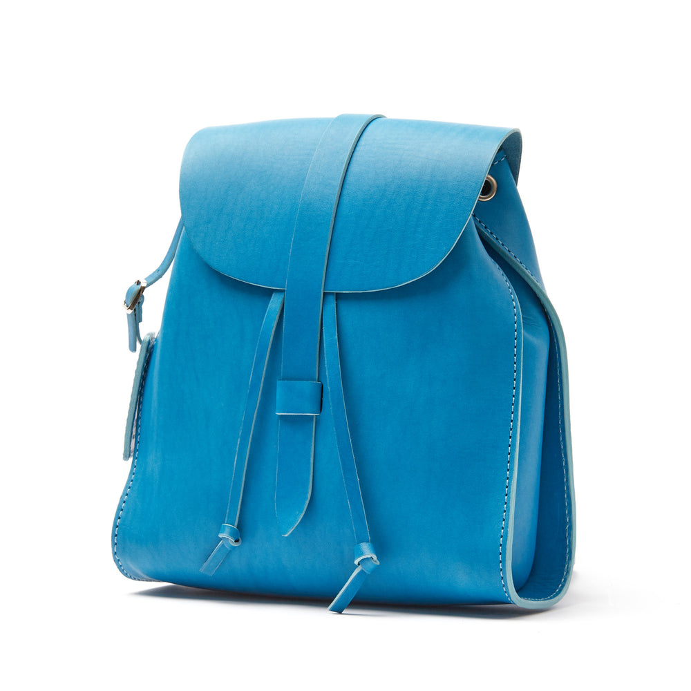 Leather Backpack in Cuoio Light Blue Mod 130