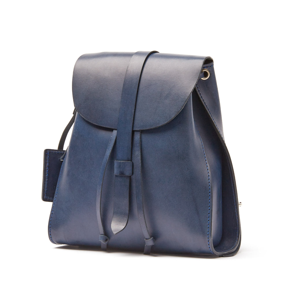 Leather Backpack in Cuoio Blue Mod 130