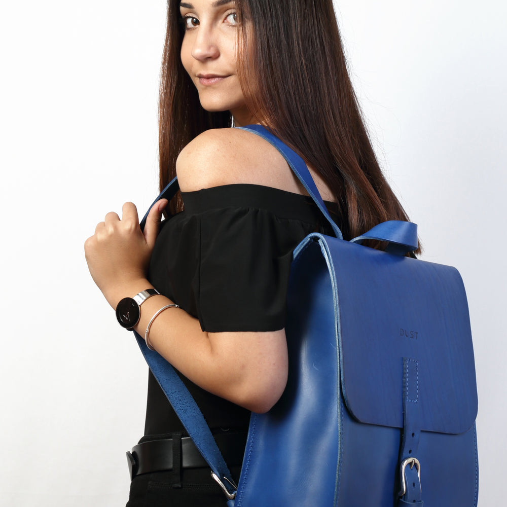 
                      
                        Leather Backpack in Cuoio Blue Mod 120
                      
                    