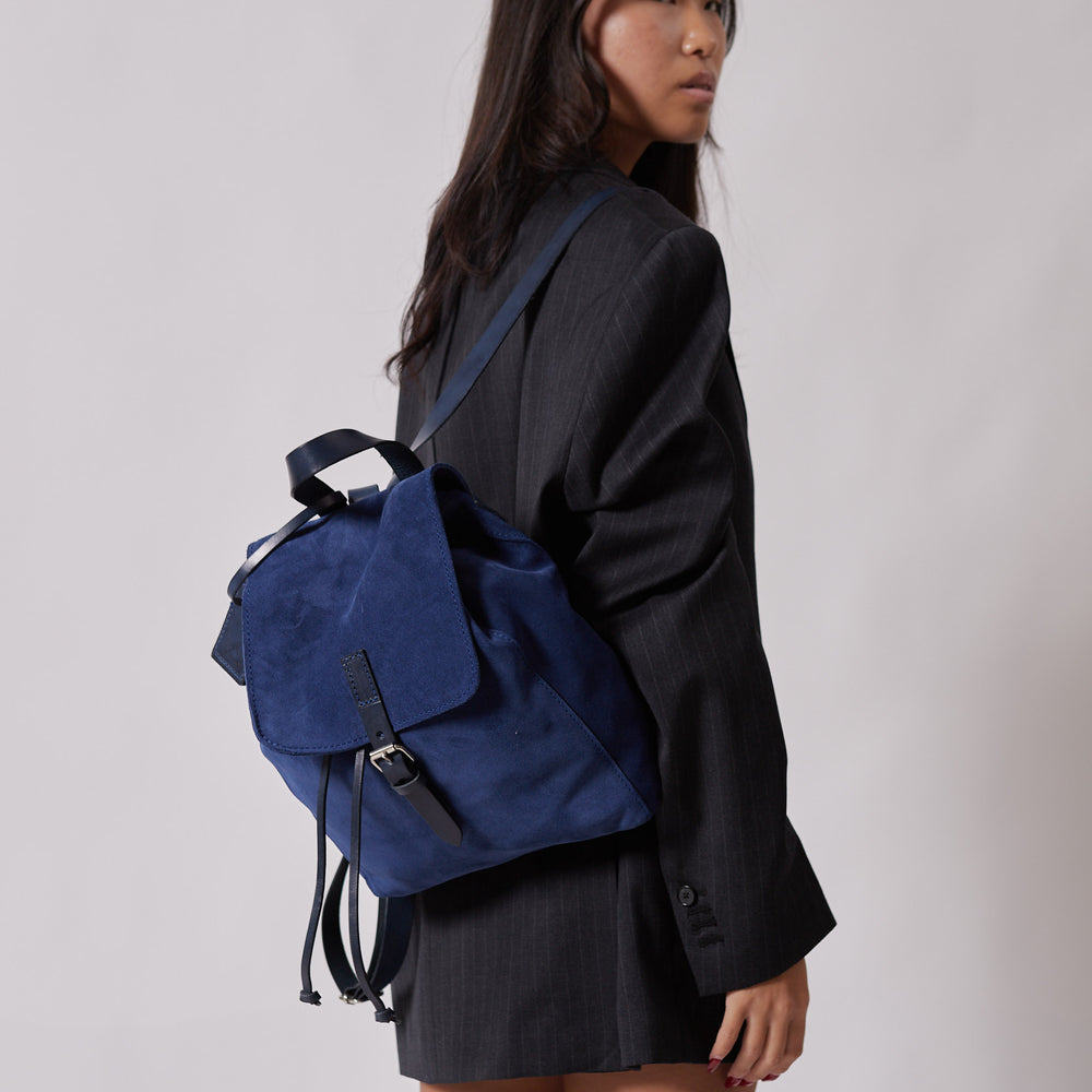 
                      
                        Leather Backpack in Suede Blue Venice Collection
                      
                    