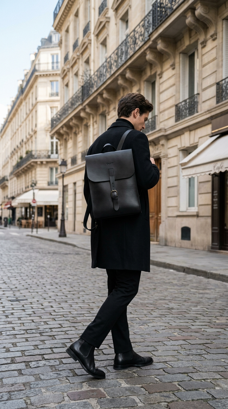Leather Backpack Black Oxford Collection