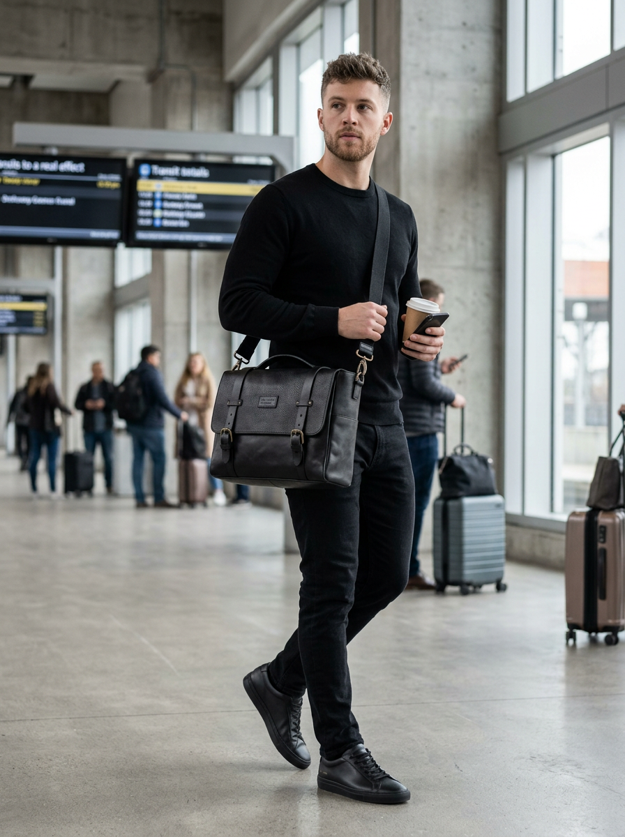 Leather Messenger Black