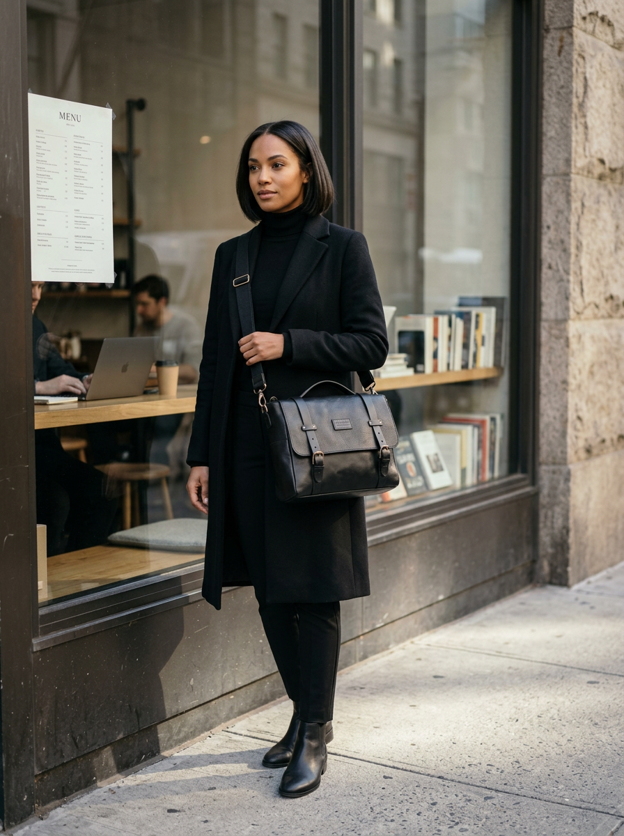 Leather Messenger Black