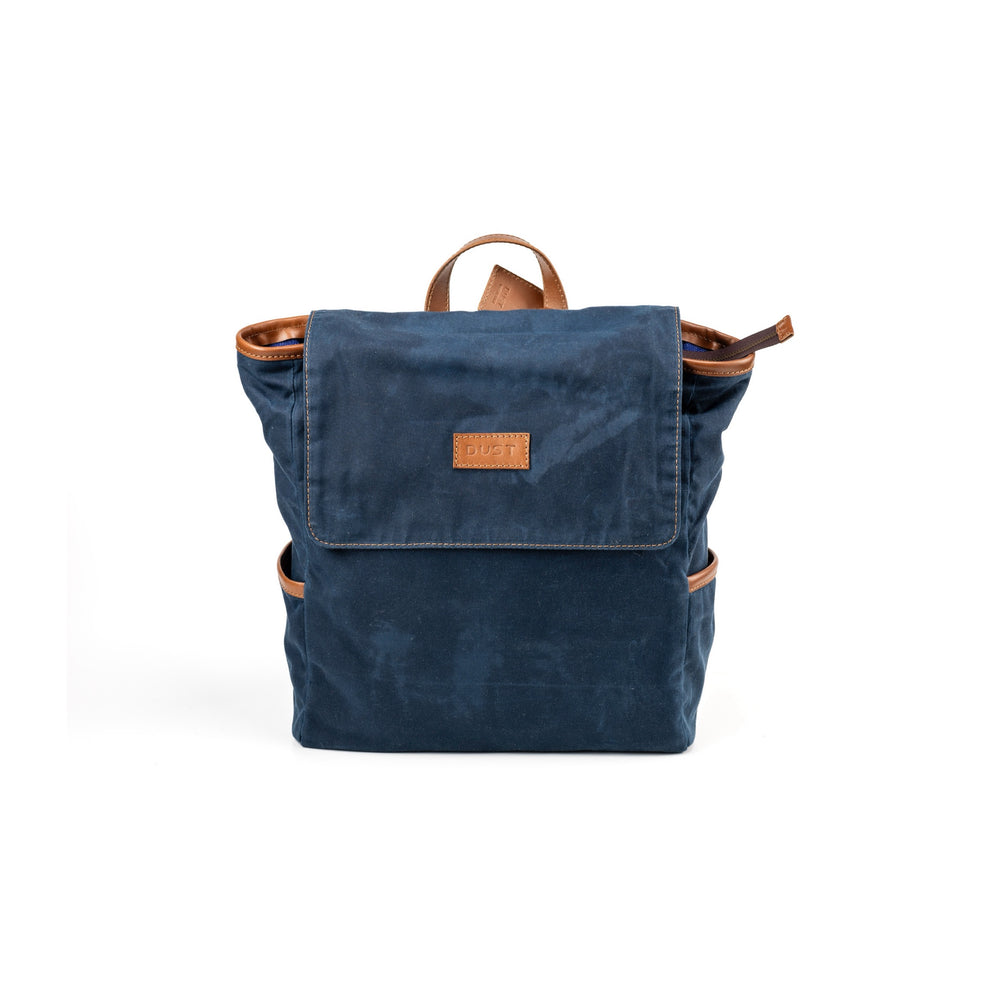 Leather Backpack In Waxed Cotton Made in USA Blue