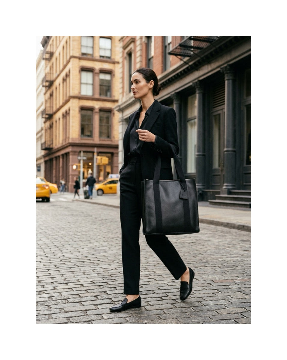 Leather Tote Black Manhattan Collection