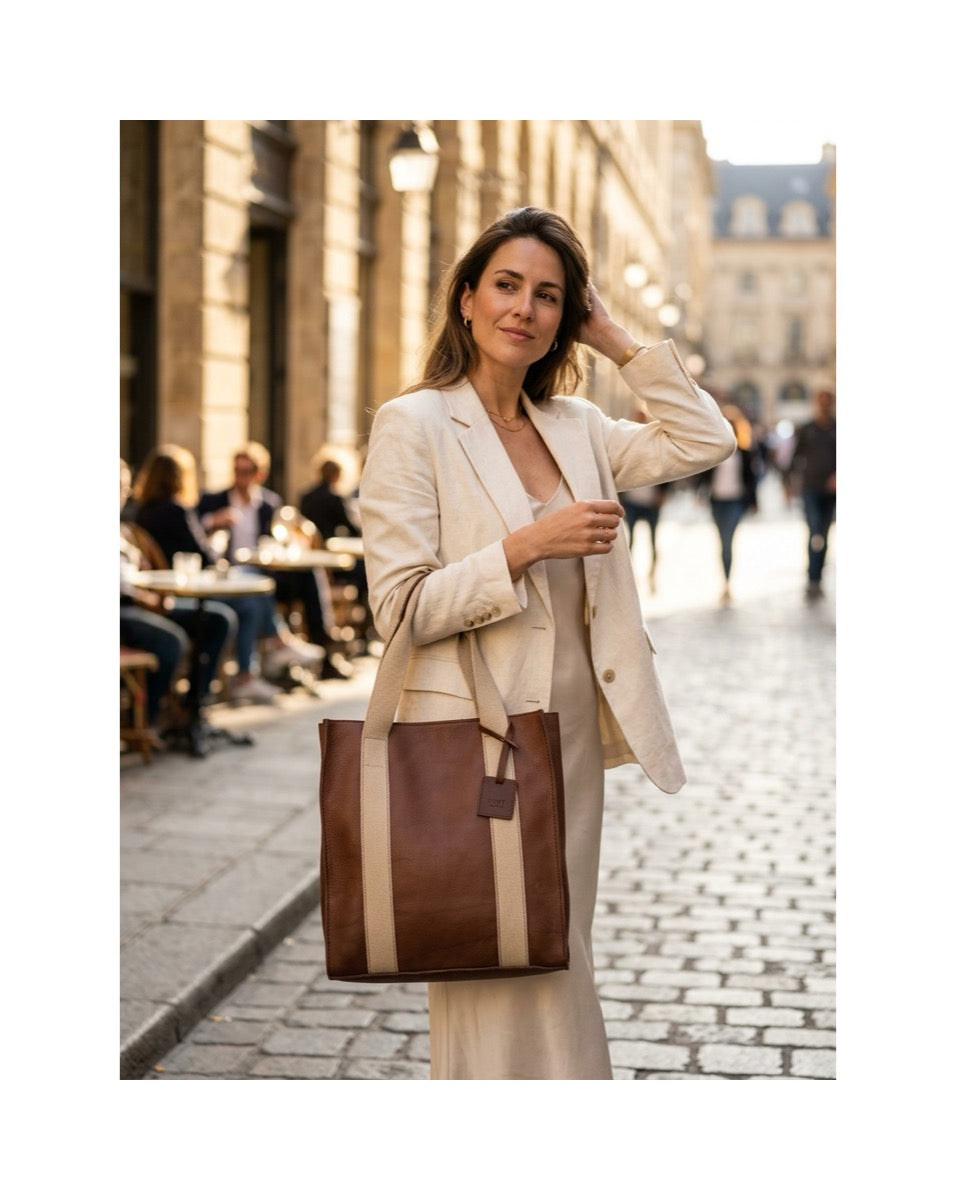 Leather Tote Tobacco Manhattan Collection
