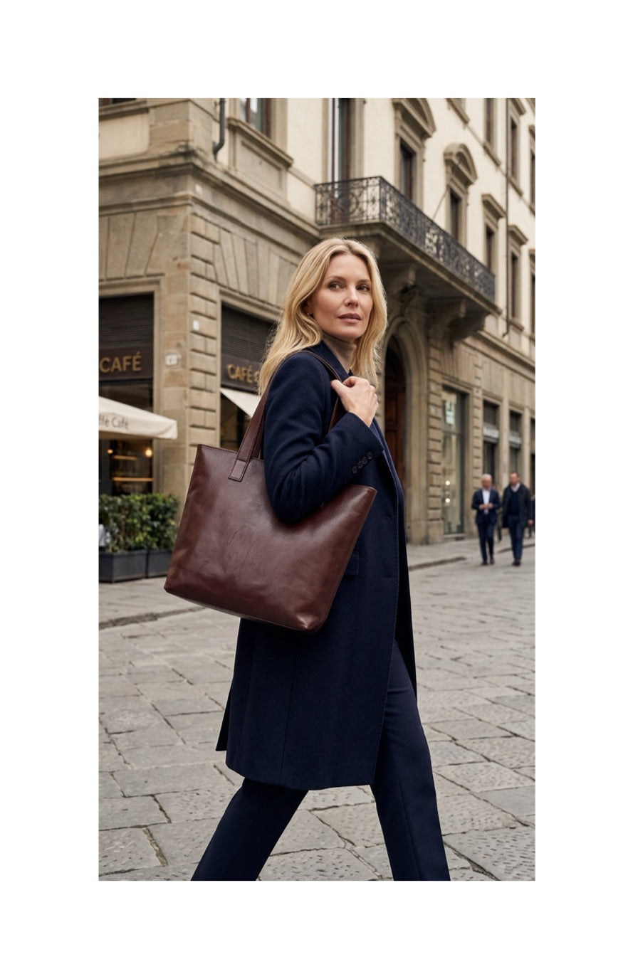 Tote in Leather Dark Brown Zuma Collection