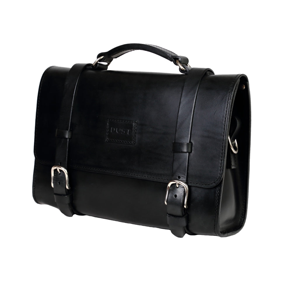 Leather Briefcase in Cuoio Black Mod 119