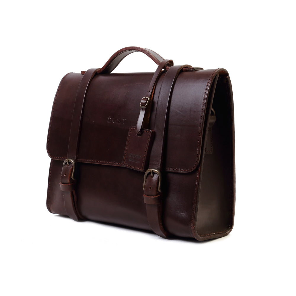 Leather Briefcase in Cuoio Dark Brown Mod 125