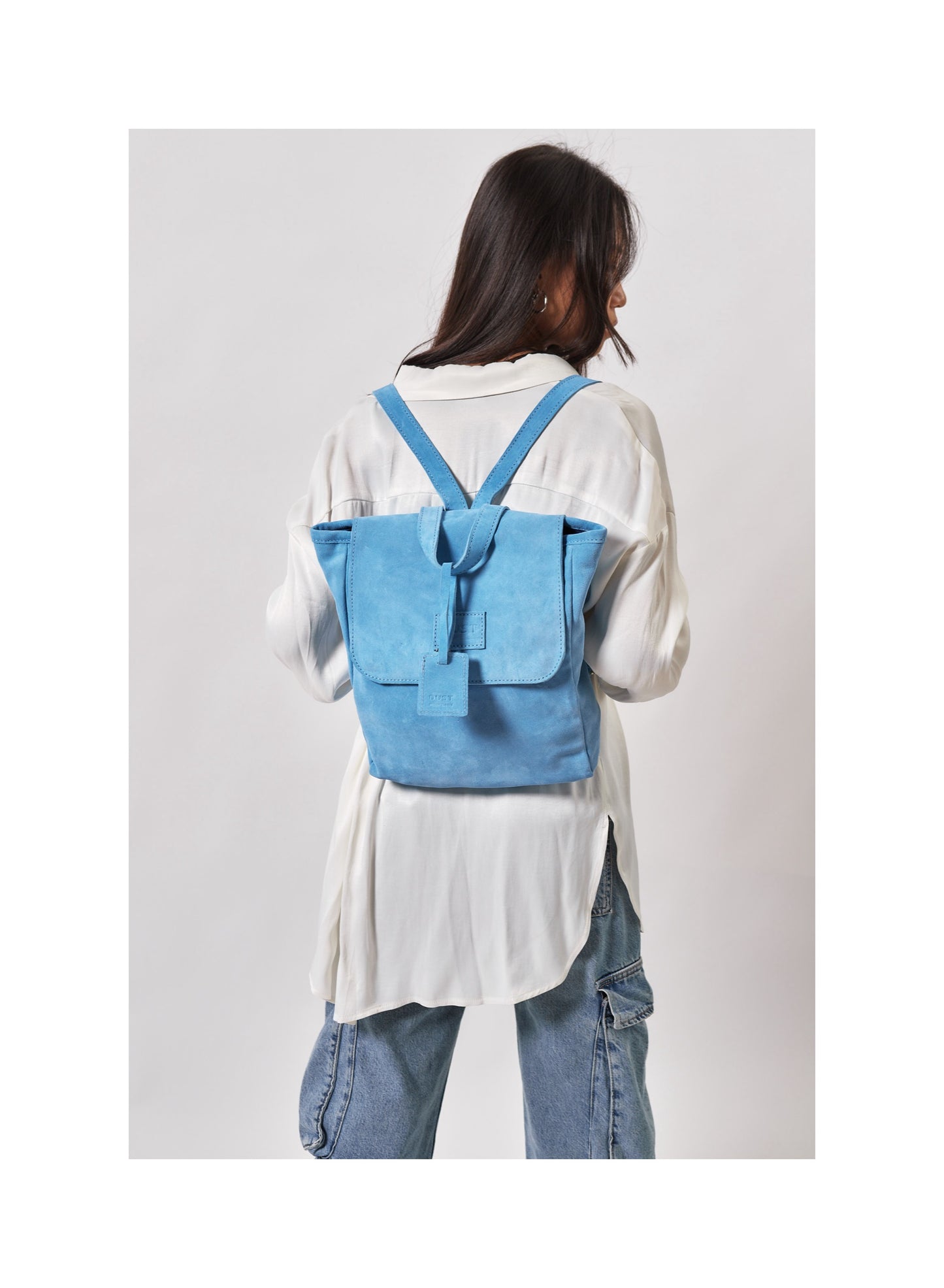 Leather Backpack Light Blue  Upper West Side Collection