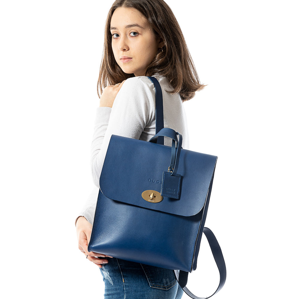 Leather Backpack in Cuoio Blue Artist Collection