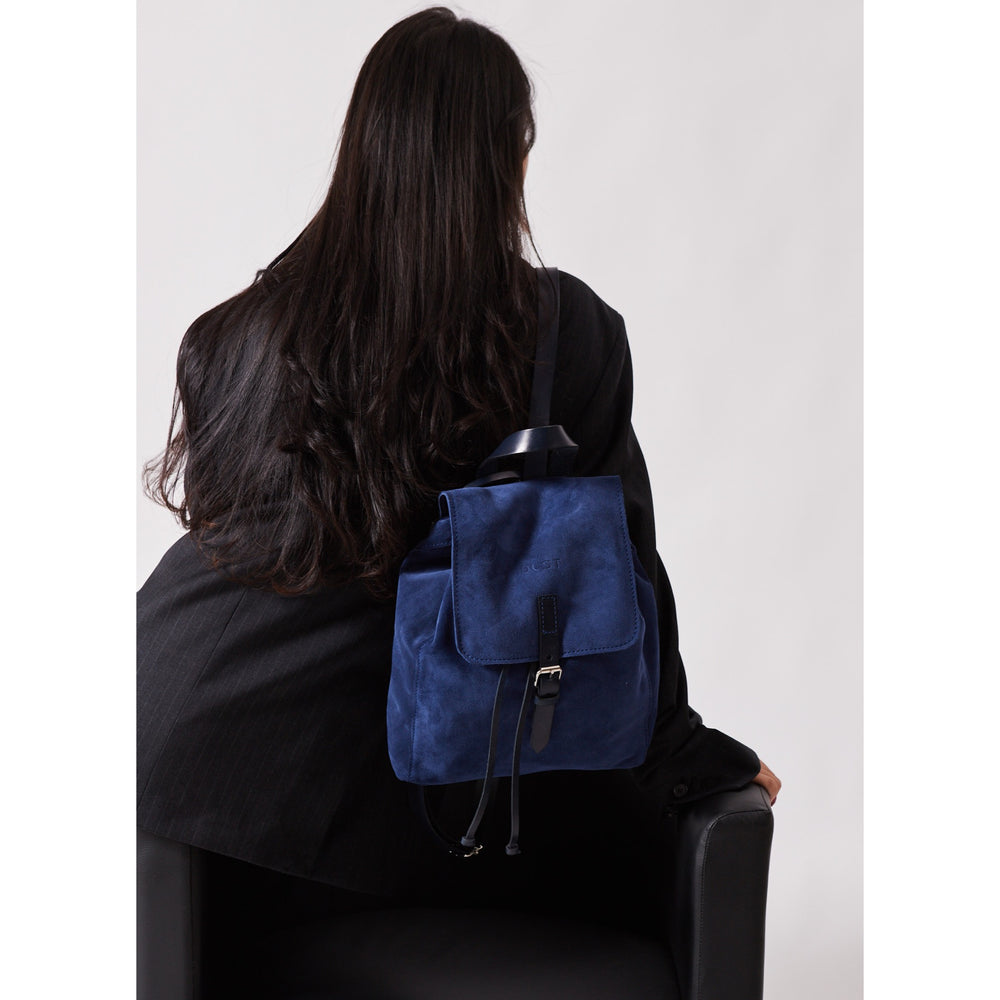 Leather Backpack in Suede Blue Venice Collection