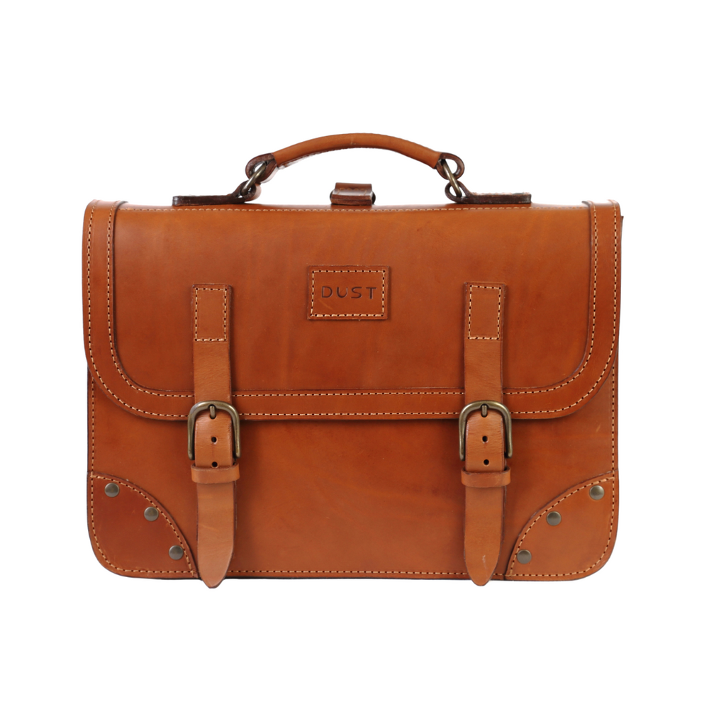 Leather Briefcase in Cuoio Brown