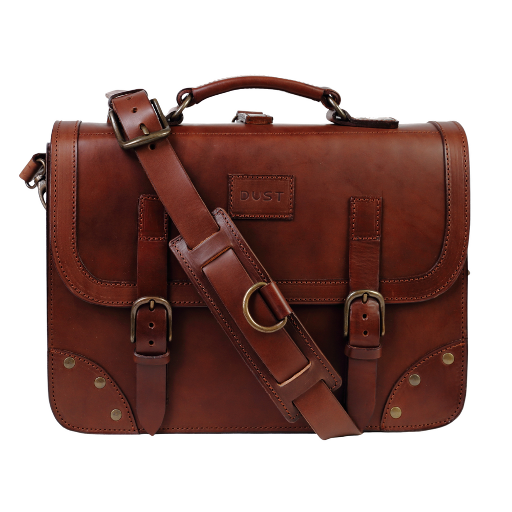 
                      
                        Leather Briefcase in Cuoio Dark Brown
                      
                    