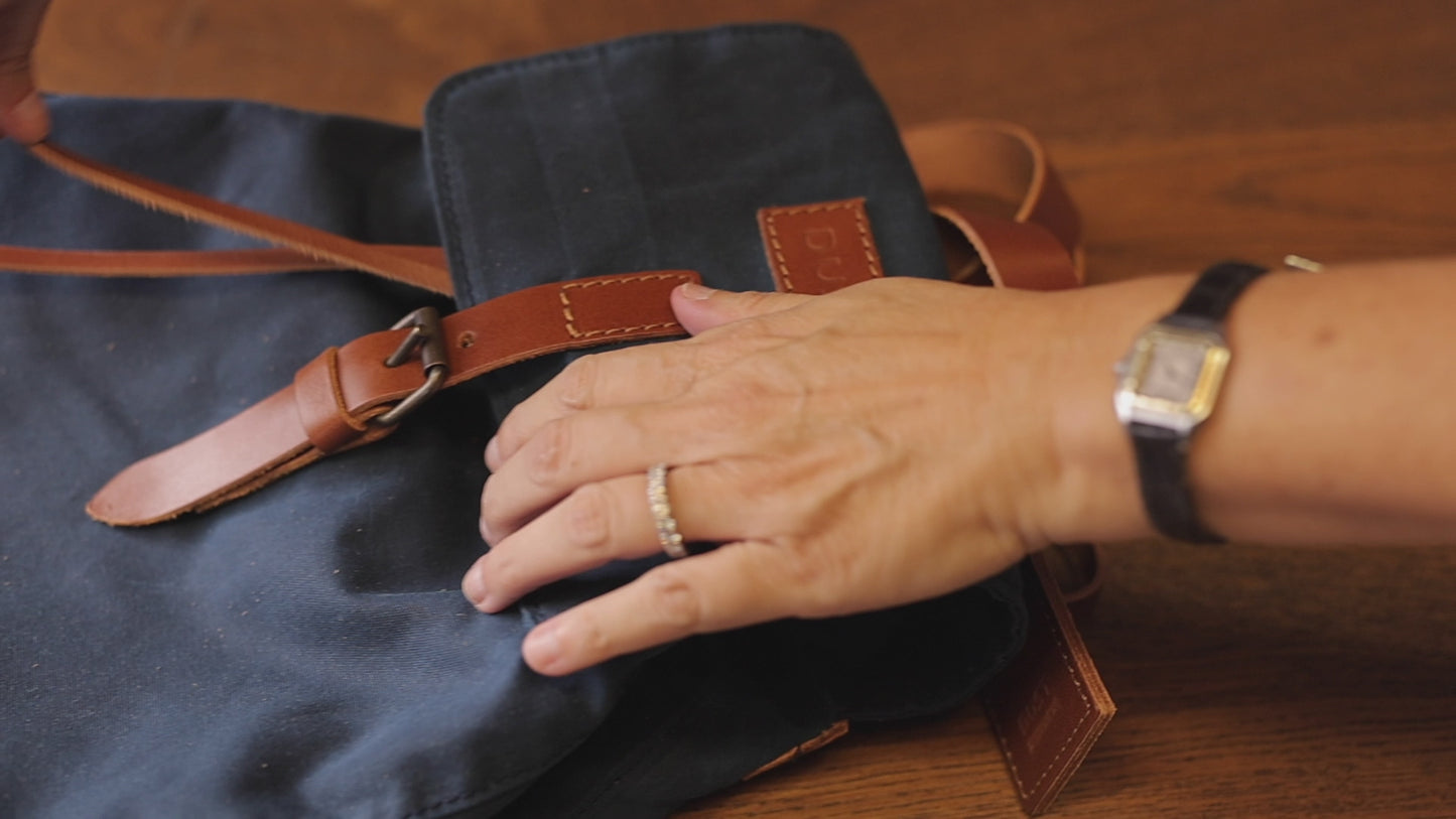 Leather Backpack With Waxed Cotton Made in USA Brown